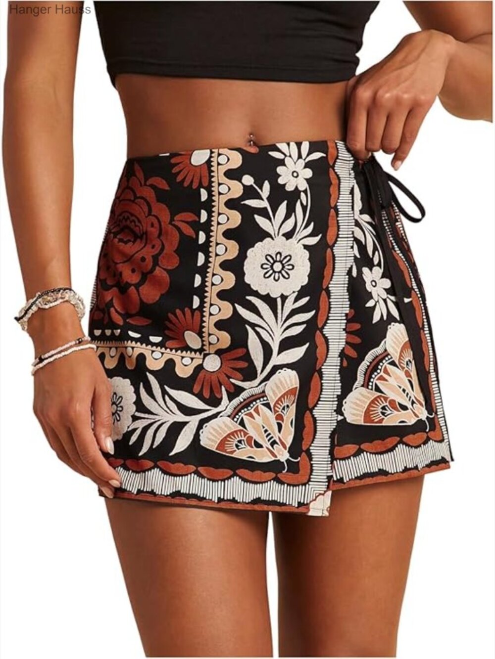 Floral Graphic Skirt Shorts Drawstring Waist Boho Wrap Skorts
